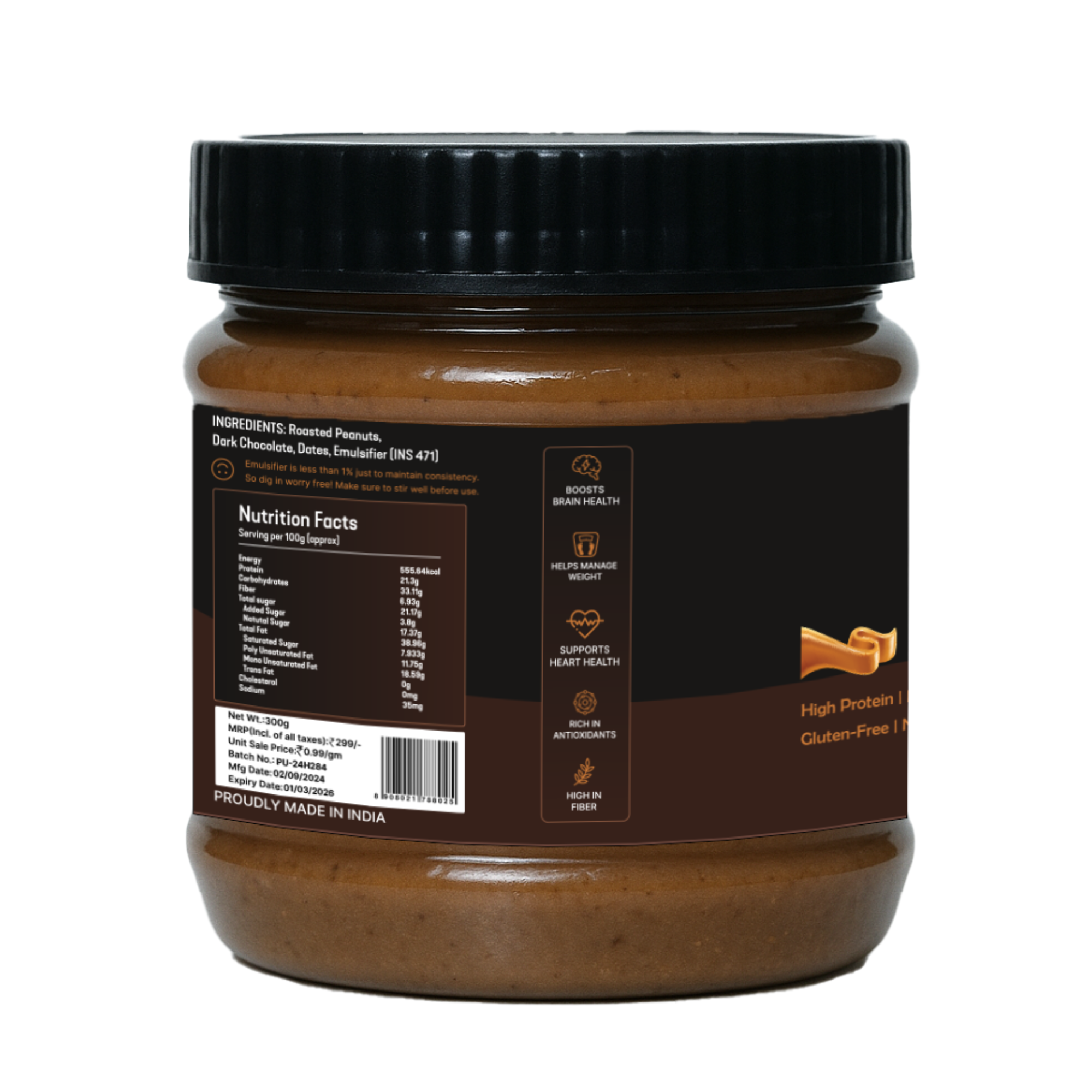 Luscious Dark Choco Peanut Butter (Crunchy) 250g