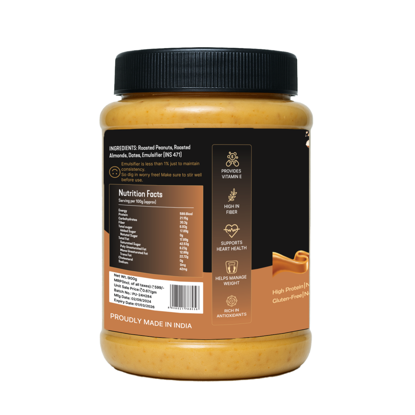 Nutty Almond Peanut Butter (Crunchy) 900g