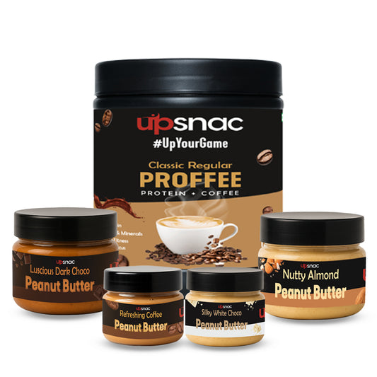All In One Energizing Trial Combo- Classic Regular Protein Coffee 250g & 4 Delicious Peanut Butter 50g each