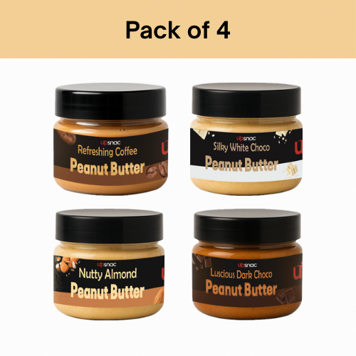 High Protein Peanut Butter Trial Sample Pack – 4 x 50g- Nutty Almond, White Choco, Dark Choco, Refreshing Coffee