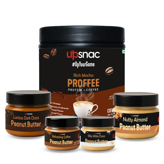 All In One Energizing Trial Combo- Rich Mocha Protein Coffee 250g & 4 Delicious Peanut Butter 50g each